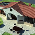 Modern Detached House with Red Tiled Roof Skylight Courtyard Patio and Outdoor Dining Set
