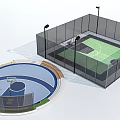 Outdoor Basketball Court Design With Fencing Lighting And Green Court Surface Modern Sports Facility Structure
