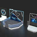 Virtual Reality Stage With Geometric Design Illuminated Edges And Display Areas