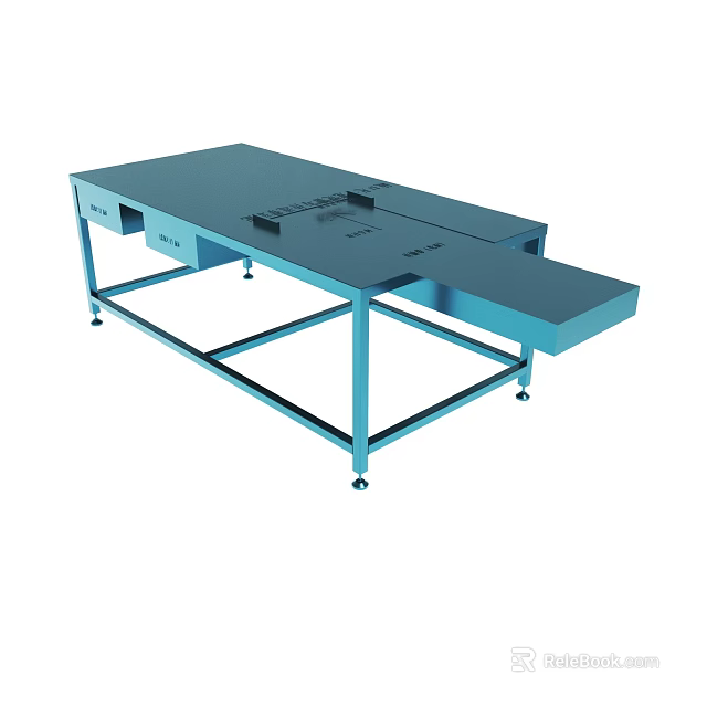 Blue Metal Workbench With Drawers And Extended Countertop For Industrial Use 3d model 