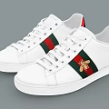 White Casual Sneakers With Red Green Stripes And Bee Emblem Design
