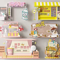 Colorful Cartoon Shop Models with Snack Drink Stalls and Decorative Elements 3d model