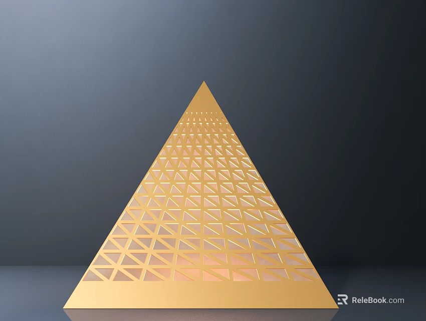 Golden Pyramid Shaped Wall Lamp With Grid Pattern Cutout Design For Modern Decor 3d model 