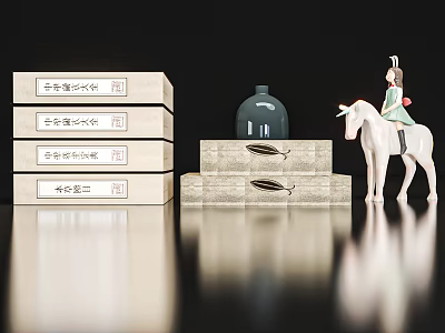Elegant Decorative Ornament Set With Unicorn Girl Figurine Blue Bottle And Display Boxes 3d model