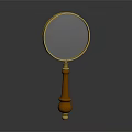 Classic Magnifying Glass Optical Equipment With Golden Frame Wooden Handle And Clear Reflection