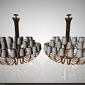 Two Golden Chandeliers With White Lampshades And Elegant Modern Design