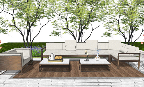 Modern Outdoor Sofa Courtyard Landscape Outdoor Sofa Outdoor Leisure Table and Chair 3d model