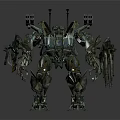 Mechanical Robot Character Featuring Biomechanical Structure Multiple Weapons And Metallic Armor