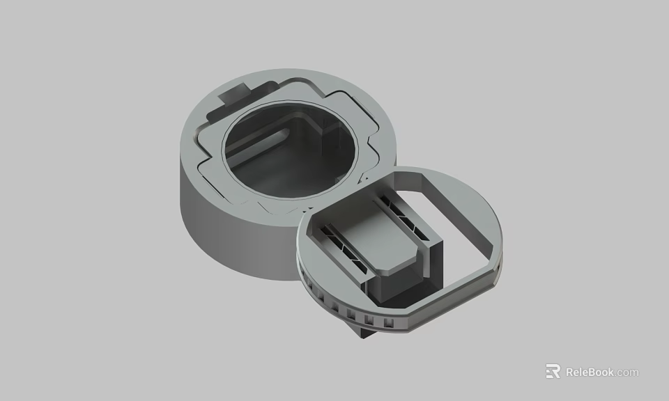 Gray Circular Mechanical Component With Open Lid And Internal Structure Details 3d model 