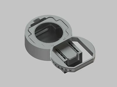 Gray Circular Mechanical Component With Open Lid And Internal Structure Details 3d model
