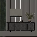 Elegant Modern Console Table and Sideboard with Patterned Design Wall Art and Green Plant Vase 3d model