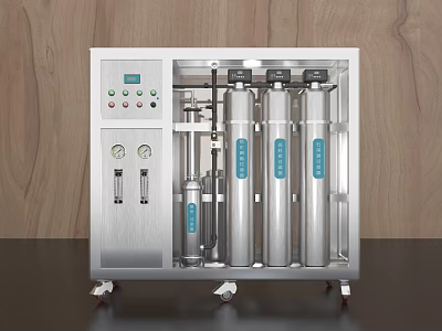 Industrial Water Treatment Equipment With Control Panel And Silver Cylindrical Tanks On Wheels 3d model