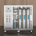 Industrial Water Treatment Equipment With Control Panel And Silver Cylindrical Tanks On Wheels