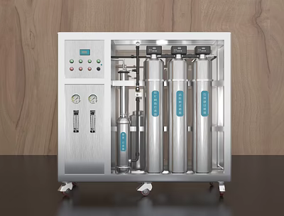 Industrial Water Treatment Equipment With Control Panel And Silver Cylindrical Tanks On Wheels 3d model
