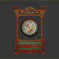 Traditional Chinese Decorative Wooden Stand With Carved Dragon Painted Circular Panel