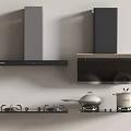 Modern Kitchen Appliances Featuring Range Hoods Gas Stoves And Cooking Pans
