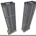 Modern High Rise Twin Residential Buildings With Glass Curtain Walls And Balconies