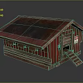 Rustic Small Wooden Building With Red Walls Brown Rusted Roof And Steps