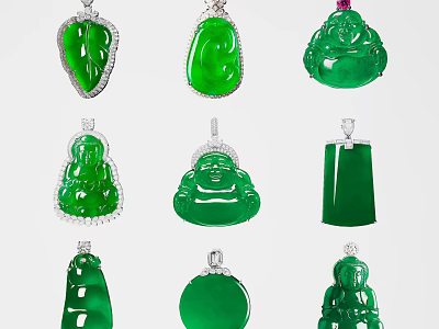 Elegant Jade Pendants With Various Shapes And Diamond Inlaid Silver Settings Fashion Jewelry 3d model