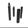 Modern Tall Buildings with Black Gray Facades and White Bases Various Heights and Designs