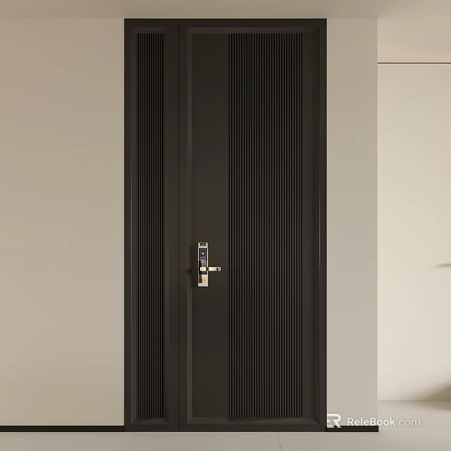 Modern Sub Main Door With Vertical Grooves And Smart Lock 3d model