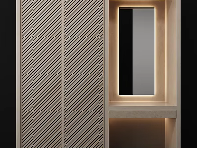 Elegant Modern Wardrobe Design With Striped Panels Mirror And Ambient Lighting 3d model
