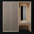 Elegant Modern Wardrobe Design With Striped Panels Mirror And Ambient Lighting
