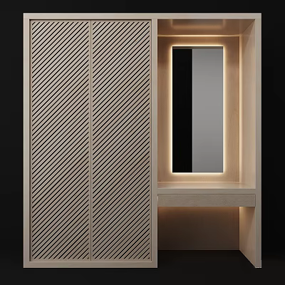 Elegant Modern Wardrobe Design With Striped Panels Mirror And Ambient Lighting 3d model