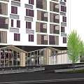Modern Urban Plaza Landscape With Trees Paved Ground And Surrounding Buildings