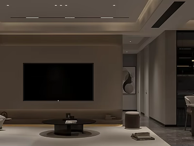 Modern Minimalist Open Living And Dining Room Design With Hidden Ceiling Lights And Elegant Furnishings 3d model