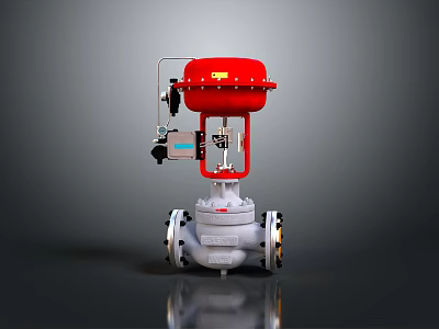 Red Industrial Control Valve with Pneumatic Actuator Metal Body for Pipeline Systems 3d model