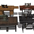 Vintage Industrial Sewing Machines On Wooden Tables With Classic Design