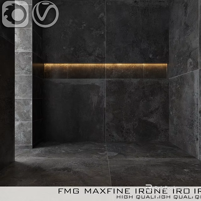 Contemporary Gray Tile Wall With Horizontal Light Strip And Floor Tiles 3d model 