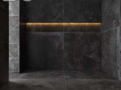 Contemporary Gray Tile Wall With Horizontal Light Strip And Floor Tiles 3d model