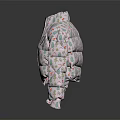 Pink Cropped Puffer Jacket with Colorful Mushroom and Leaf Patterns and Heart Decoration