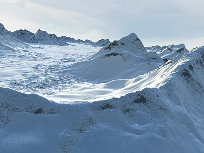 Snowy Mountain Landscape With Vast Snowfield Sunlit Peaks And Alpine Scenery 3d model