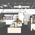 Modern Dessert Shop Interior Design With Bright Display Counters Fresh Bread Pastries And Pendant Lights