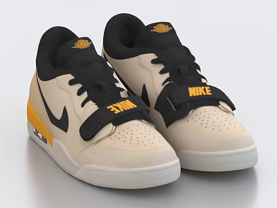 Fashionable Nike Sneakers Featuring Beige Upper Black Laces Yellow Logos 3d model