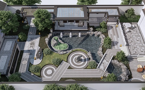 New Chinese Courtyard Landscape Roof Garden Courtyard Garden Courtyard Sick 3d model