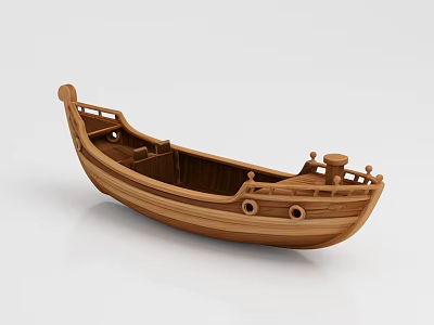 Traditional Handcrafted Wooden Boat With Intricate Woodwork Curved Hull And Decorative Details 3d model