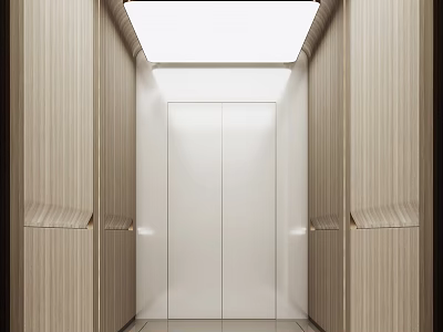 Modern Shopping Mall Lobby Interior With Wooden Walls And White Elevator Doors 3d model
