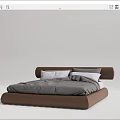 Modern Double Bed With Brown Leather Frame Gray Bedspread And White Pillows