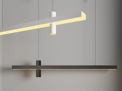 Modern White and Black Long Rectangular Pendant Lights with Sleek Illuminated Design 3d model