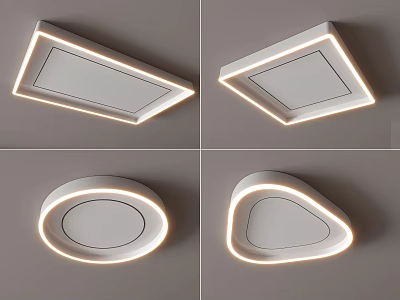 Modern Ceiling Lights In Various Shapes With White Frame And Illuminated Edges For Home Decor 3d model