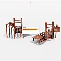 Two Simple Wooden Staircase Models with Handrails and Square Steps 3d model