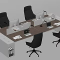 Modern Office Desk Setup With Black Chairs Laptops Documents And File Cabinets 3d model