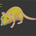 Cute 3D Grey Mouse Character with Blue Eyes and Pink Tail on Dark Reflective Surface