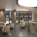 Modern Luxury Sales Office Interior Design With Comfortable Lounge Seats And Marble Reception Counter