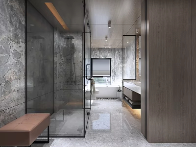 Modern Luxury Bathroom With Bathtub Marble Details And Glass Enclosure 3d model