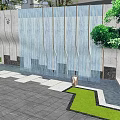 Garden Ornament With Water Fountain Green Lawn Stone Paths And Various Trees In Urban Setting